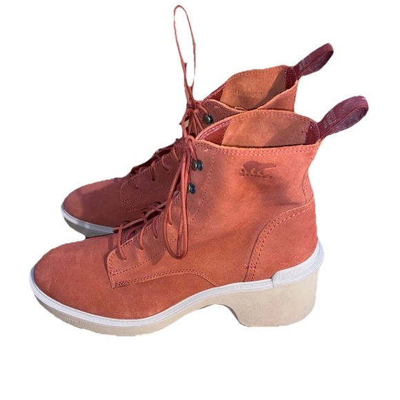 Sorel Womens 11 Hi-Line Heel Lace Up Boot in Warp Red Tawny Buff - Picture 1 of 14